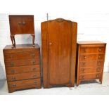 An early 20th century wardrobe of small proportions with fitted interior, width 80c,
