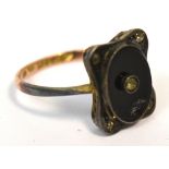 A 9ct gold ring set with onyx and white stones, size M, approx 2.9g.