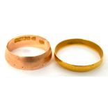 A yellow metal wedding band and a 9ct rose gold wedding band, approx combined 4.9g (2).