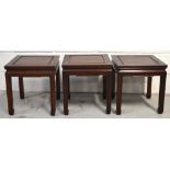Three 20th century Oriental hardwood square side tables with shaped frieze, 40 x 38 x 38 (3).