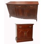 An elegant reproduction bow front sideboard with three drawers to the top and three cupboard doors