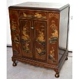 A 20th century Oriental lacquered hardwood two door cabinet,