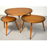 A retro Ercol nest of three "pebble" tables, width of largest 65cm (one af).