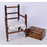 A late Victorian burr walnut and inlaid sewing box centred with a vacant mother of pearl cartouche