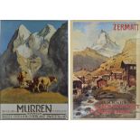 A reproduction poster advertising Zermatt and another advertising Mürren,