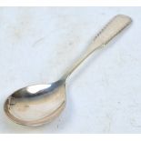 GEORG JENSEN; a silver spoon in the "Rope" pattern also known as "Perle" with beaded fiddle handle,