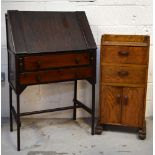 A scratch built drop down bureau with pigeon holes to the interior, two long drawers to the front,