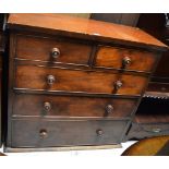 A Victorian mahogany two over three chest of drawers on plinth base, width 111cm (af).