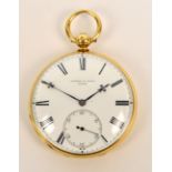 LISTER & SONS; an early 20th century 18ct gold cased open faced key wind pocket watch,