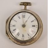 A late 18th century hallmarked silver pair cased open face key wind pocket watch,