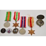 Four WWII medals to include the Defence Medal, the Africa Star, and the Italy star, all unassigned,