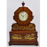 A Regency rosewood and brass inlaid mantel clock,