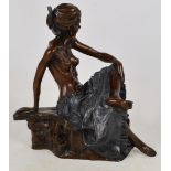 BENSON LANDES (1927-2013); a bronze figure of an informally seated, bare breasted girl "Margharita",
