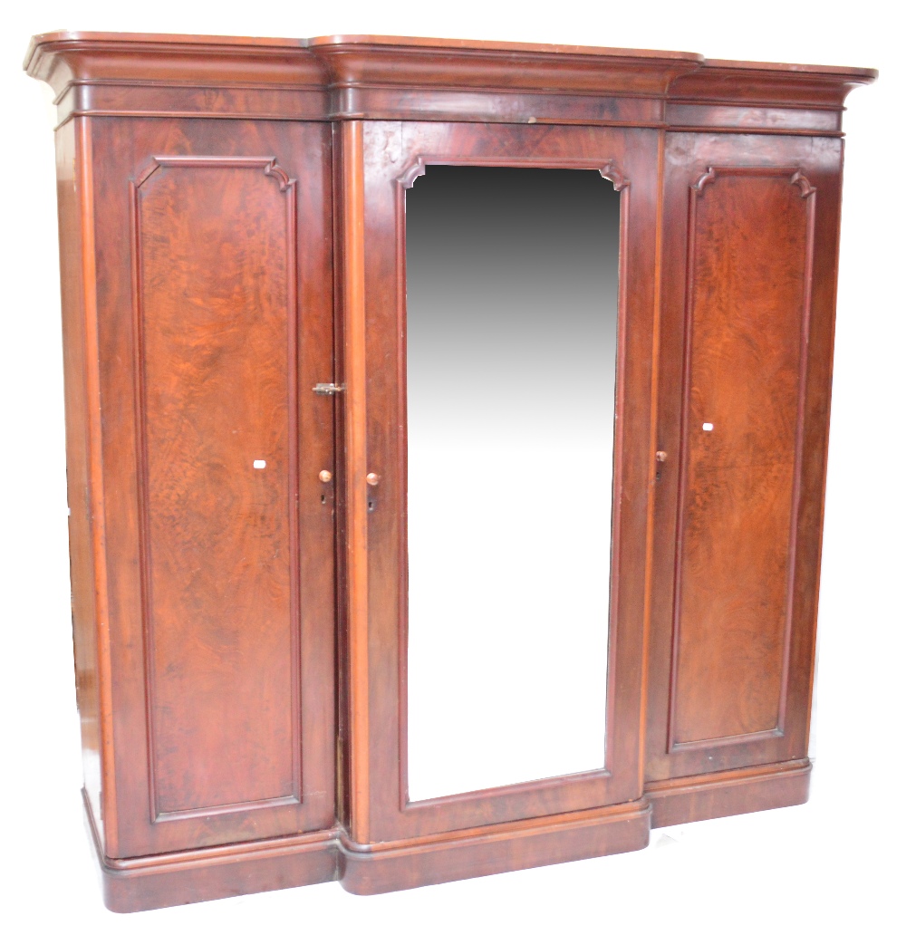 A Victorian mahogany breakfront wardrobe,