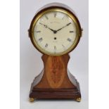 A 19th century mahogany chevron strung and inlaid mantel clock,