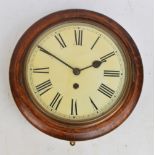 A late Victorian stained beech thirty hour circular wall clock,