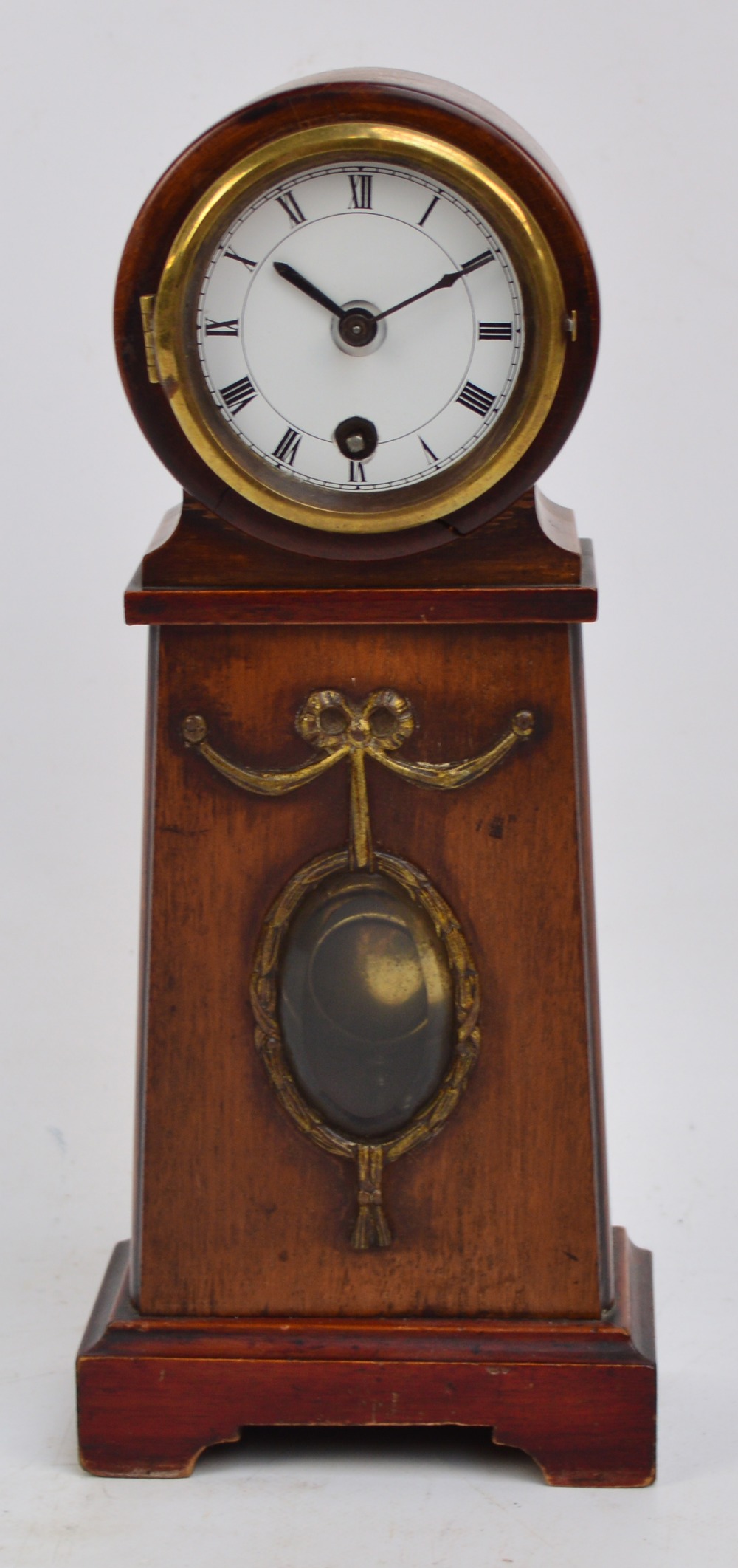 A late 19th century miniature Continental walnut longcase clock set with pocket watch movement and