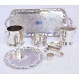 A quantity of plated items including a rounded rectangular twin handled tray,