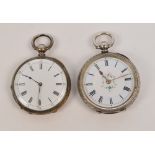 A late 19th century Swiss silver cased open face key wind fob watch,