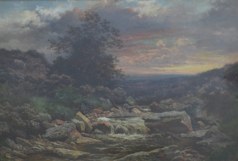 UNATTRIBUTED; a Victorian oil on canvas depicting rural landscape with stream,