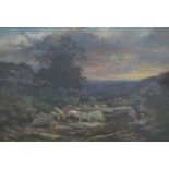 UNATTRIBUTED; a Victorian oil on canvas depicting rural landscape with stream,