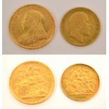 A Victoria full sovereign, 1897, and an Edward VII half sovereign, 1906 (2).