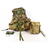 An Army camouflage rucksack with kit bag inside,