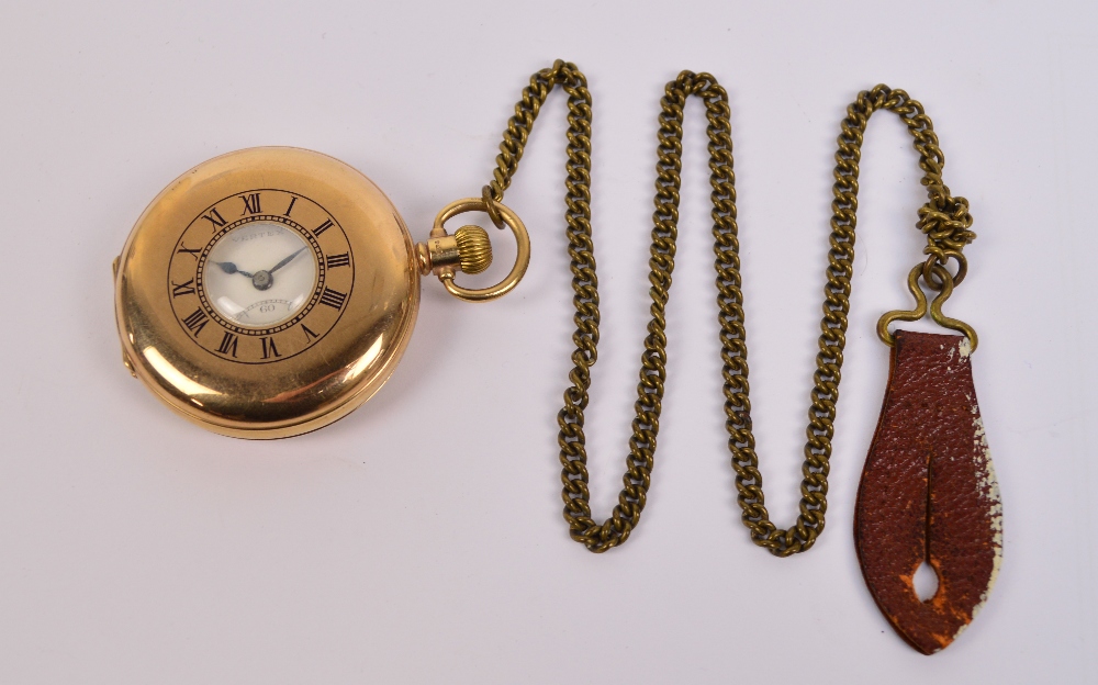 A 1930s 9ct yellow gold cased crown wind half hunter pocket watch,