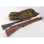 A quantity of gun components for restoration comprising two muzzle loading barrels,