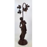 A reproduction Art Nouveau style resin and metal figural table lamp with a maiden in a scanty wrap