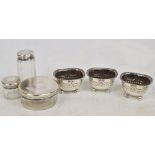 A set of three Edward VII hallmarked silver open salts of rounded rectangular form with crimped