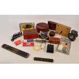 A quantity of collectors' items including a Voigtlander camera and camera accessories,