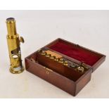 An early to mid 19th century mahogany cased Martin drum type compound microscope,