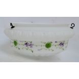 A white opaque plafonnier with moulded body and hand painted floral band, diameter 36cm.