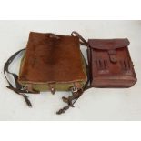 A WWII German canvas and animal skin backpack and a Japanese leather ammunition pouch (2).