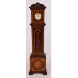 A miniature 19th century mahogany and satinwood inlaid longcase clock set with pocket watch
