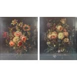 After T BURGER; a pair of decorative floral still life prints, each 62 x 52cm, framed and glazed.