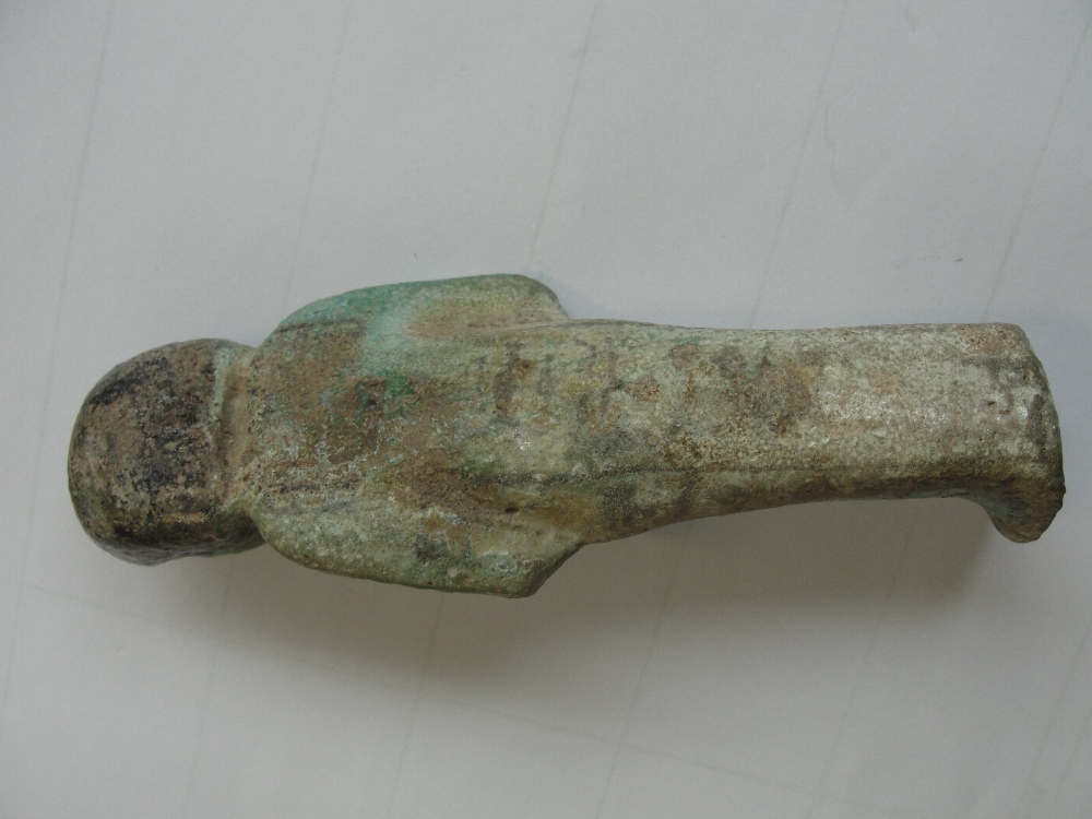 An ancient Egyptian pottery Ushabti with turquoise glaze, length 12. - Image 4 of 11