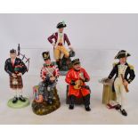 Five Royal Doulton figures; HN2733 "Officer of the Line", HN2260 "The Captain",