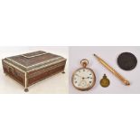 An Anglo Indian Vizagapatam micromosaic decorated rectangular sewing box with caddy top enclosing
