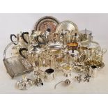 A group of electroplated items to include various pots, mugs, a tankard, cream jugs,