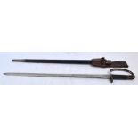 A British Artillery swordback bayonet with simple knuckle guard, serrated back to the blade,