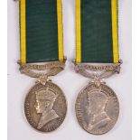 Two George VI Territorial Efficiency Medals awarded to 4128165 Cfm. L.Hodgson. R.E.M.E.