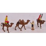 Three 1940s/50s Wend-al Toys painted aluminium figure groups comprising two camels with detachable