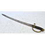 A late 19th century sword with simple thin brass guard, shagreen grip, and slightly curved blade,
