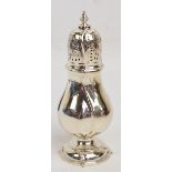 A George V hallmarked silver sugar caster of baluster form,