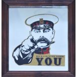 A mirror decorated with the Lord Kitchener "Wants You" motif "Your Country Needs You", 55 x 42cm,