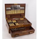 An oak cased canteen of Mappin & Webb plated cutlery.