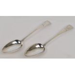 A pair of George III hallmarked silver Old English pattern tablespoons with bright cut decoration