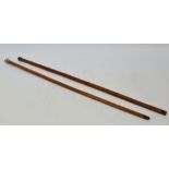 A white metal topped walking cane with bamboo shaft,